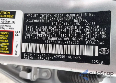 2014 Toyota Camry Le from USA, damaged, VIN 4T4BF1FK9ER412053